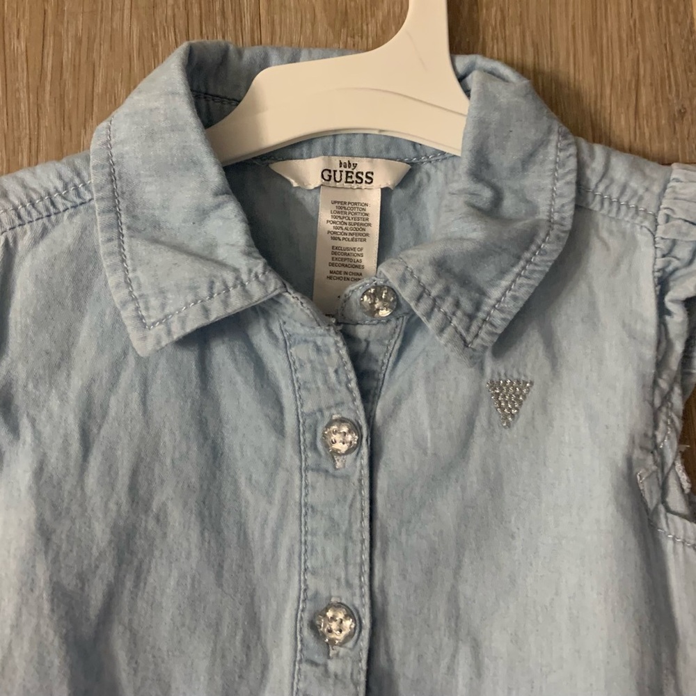 Guess Girl's Size 18 Months Light Blue Denim & Cream Sparkly Tutu Dress - Picture 2 of 9